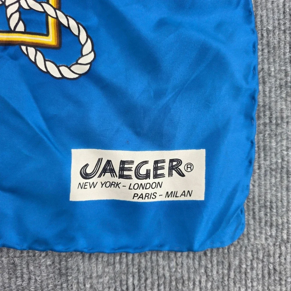 Jaeger London Vintage Silk Scarf Blue Nautical Rope Pulley Print Square 34x34